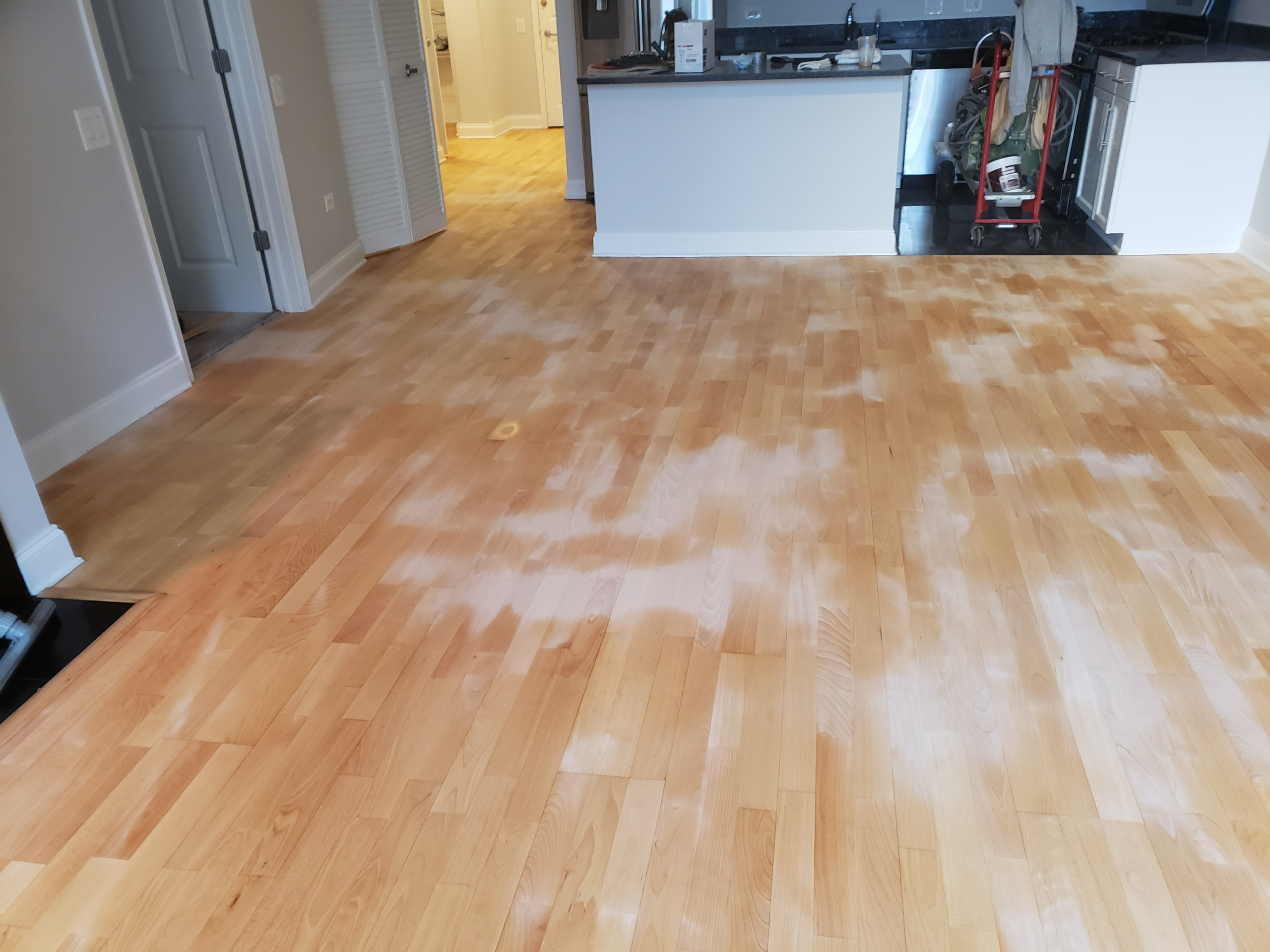 Chicago,  Kahrs Engineered flooring refinished,Dark Walnut stain ,Bona Traffic f