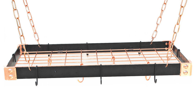 KD Rectangle All Metal Pot Rack, Black and Copper