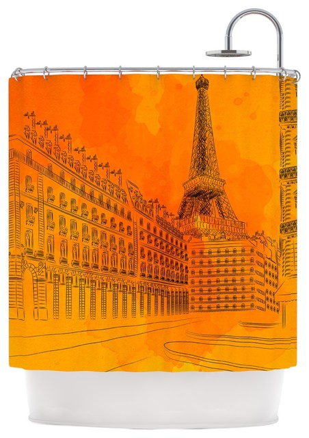 Fotios Pavlopoulos "Parisian Sunsets" Orange City Shower Curtain