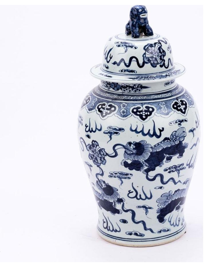 Temple Jar Vase Foo Dog Blue White Colors May Vary Variable Ceramic