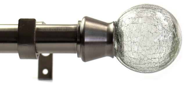 1" Diameter Crackle Glass Single Drapery Curtain Rod, Brushed Steel, 28