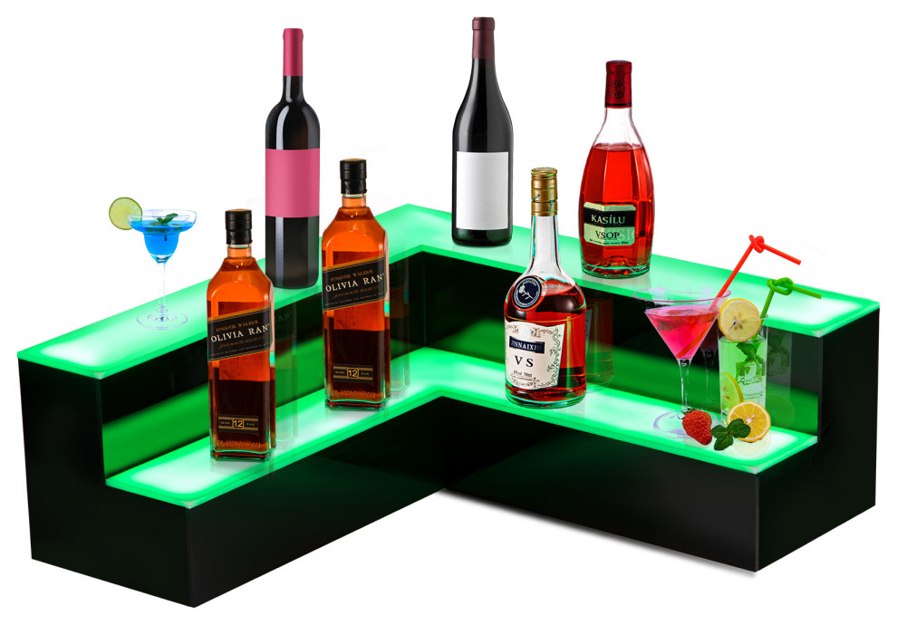 VEVOR Corner LED Liquor Bottle Display Shelf Lighted Glowing Shelf 20" 2-Step