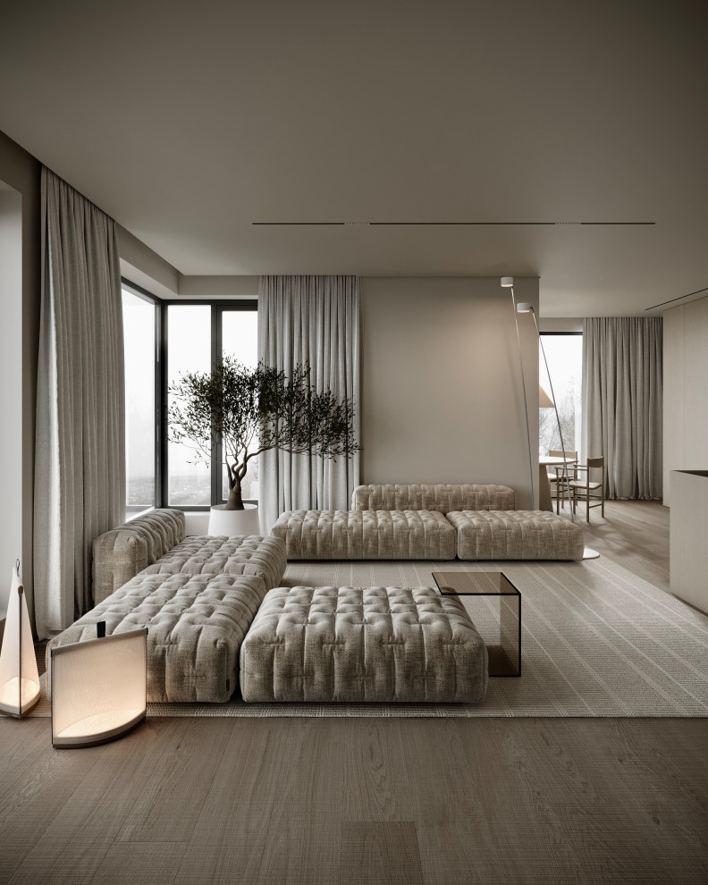 Концепт гостиной для двухкомнатной квартиры в Подмосковье