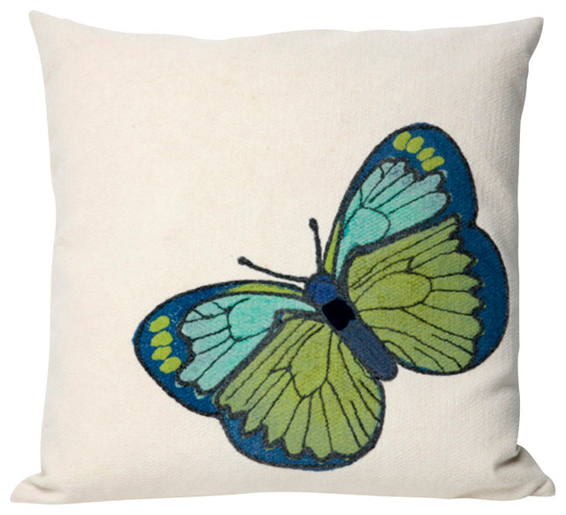 Green Butterfly Print 20" By 20" Decorative Throw Pillow