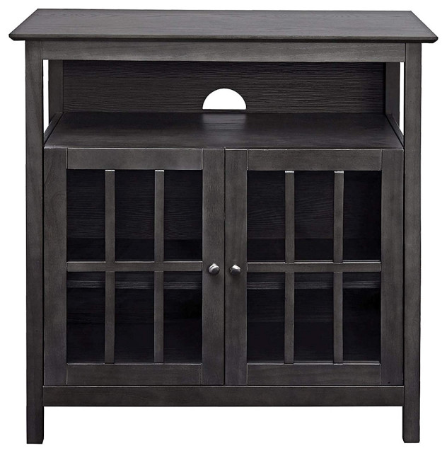 Tall TV Stand, Glass Doors & Open Shelf With Cable Management