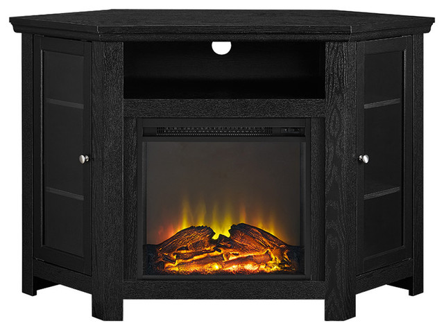 Walker Edison - 48" Corner Fireplace TV Stand - View in Your Room! | Houzz Utilize your corner space with this 48" wood media stand with electric fireplace. Its corner design makes this the perfect space saving unit while creating a