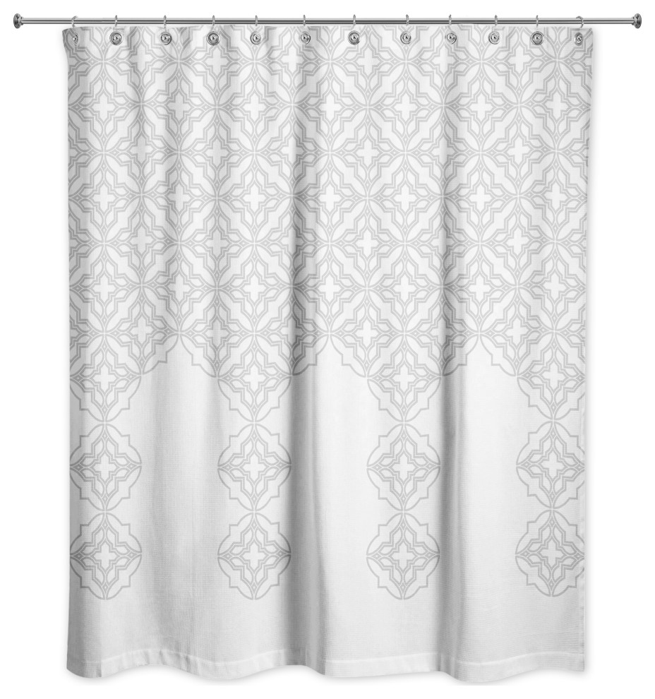 Light Gray Quatrefoil 71x74 Shower Curtain Contemporary Shower