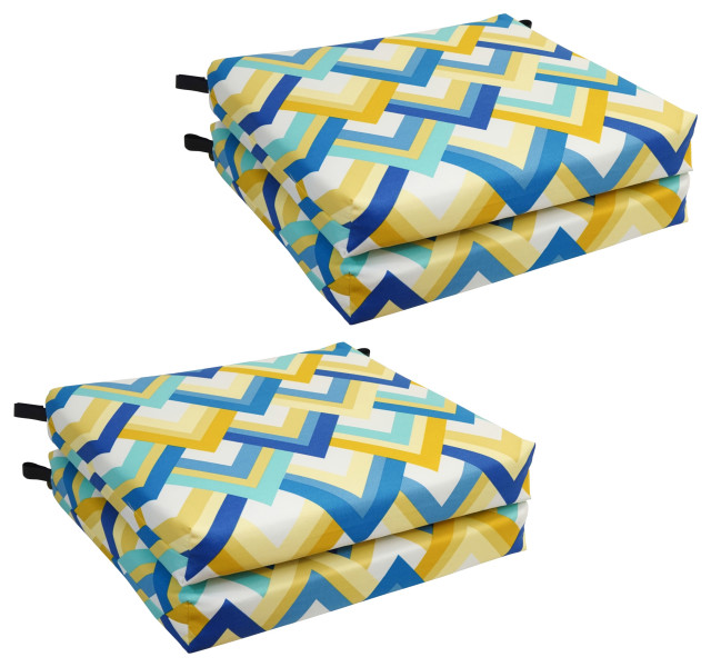 20"X19" Patterned Outdoor Chair Cushions, Set of 4, Resort Cornsilk