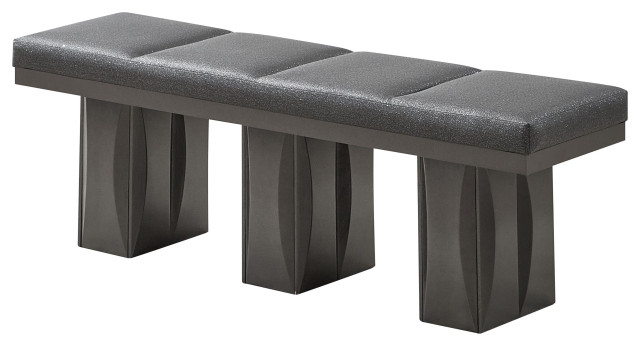 Voight Modern Upholstered Dining Bench, Gray Vinyl and Wood