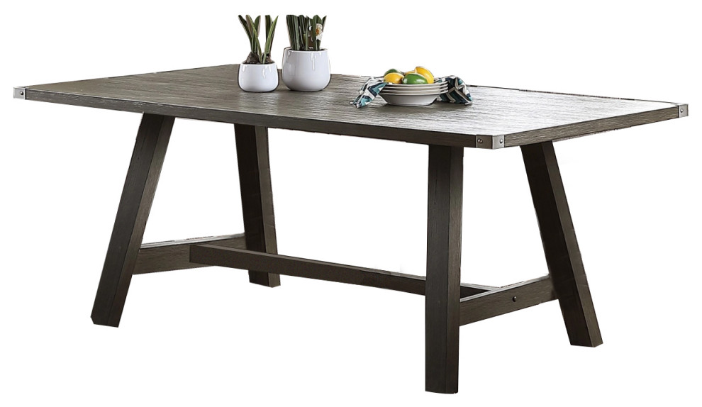 Rubber Wood Dining Table in Dark Grey, Standard Height Transitional