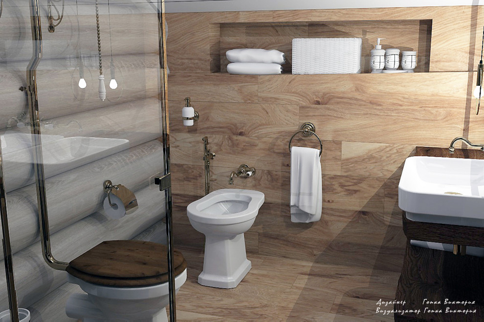 Ванная комната (круглый брус) с элементами лофта