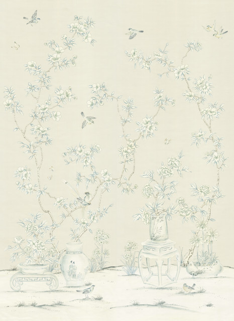 Chinoiserie Wall Mural Porcelains, Cream, Large