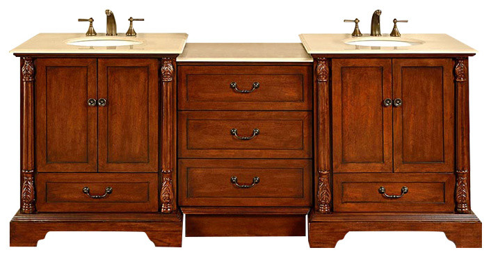Cullen Double Sink Bathroom Vanity, Cream Marfil Marble Top, 87"