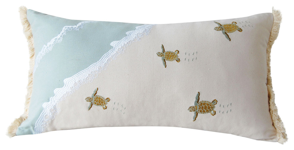 Throw Pillow  13” X 10” Beautiful Handmade Save The Sea Turtles Accent 