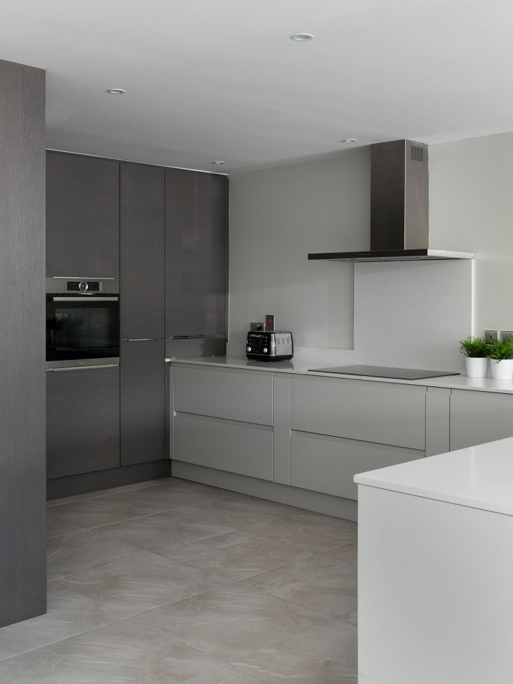 Inspiration for a medium sized contemporary u-shaped kitchen/diner in Other with flat-panel cabinets.