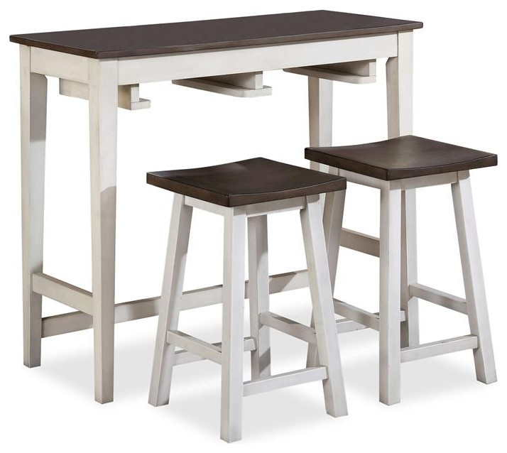 Furniture of America Elda Wood 3-Piece Counter Height Table Set in White