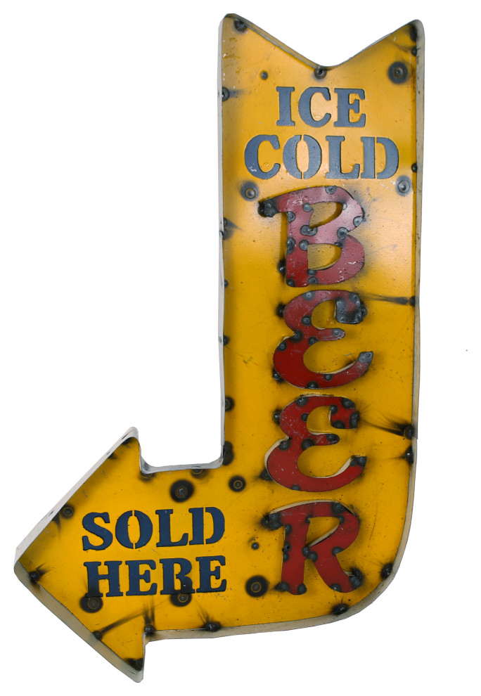 BEER Served Ice Cold PlugBattery Double Sided Rustic Marquee Arrow Light Up Sign 