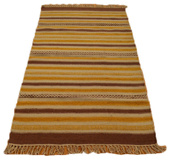 Yellow 100% Wool Hand Woven Flat Weave Durie Kilim Oriental Rug