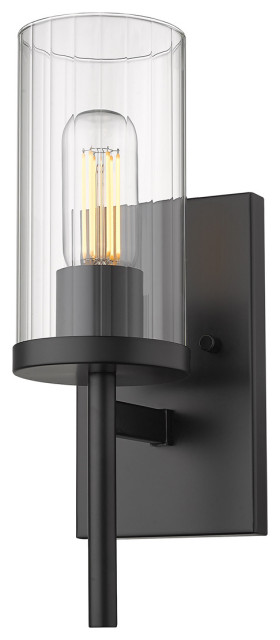 Winslett Wall Sconce in Black with Ribbed Clear Glas Shade