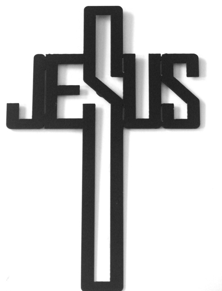 Jesus Name Cross Metal Wall Sculpture Contemporary Metal Wall Art