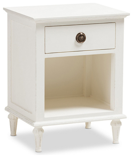 Urban Designs Rome French Inspired Rustic Whitewash Wood 1 Drawer Nightstand Farmhouse Nightstands And Bedside Tables By Urban Designs Casa Cortes