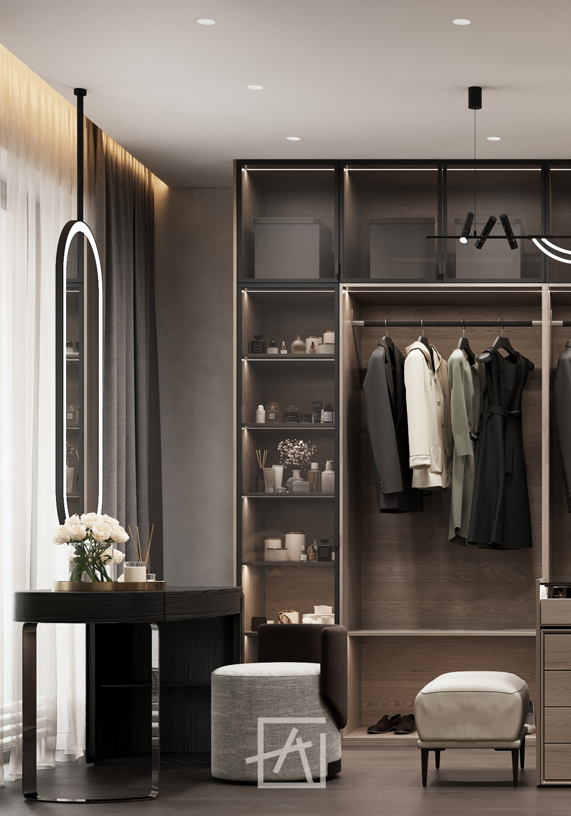 Стильная гардеробная с туалетным столиком