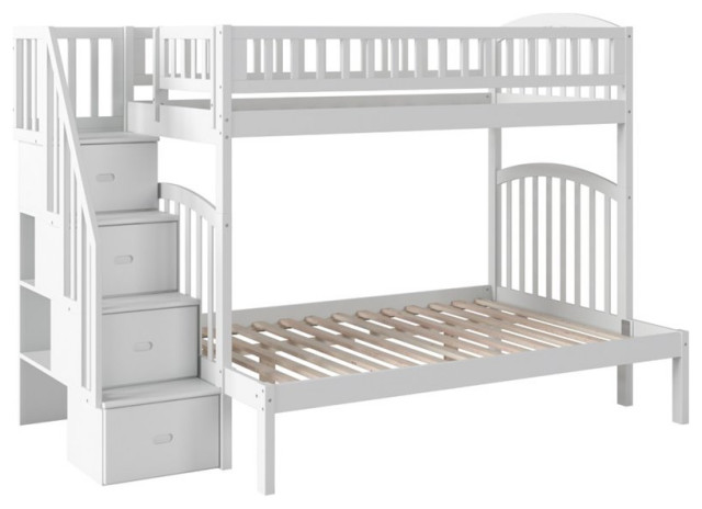 Bowery Hill Solid Wood Staircase Bunk Twin Over Full in White