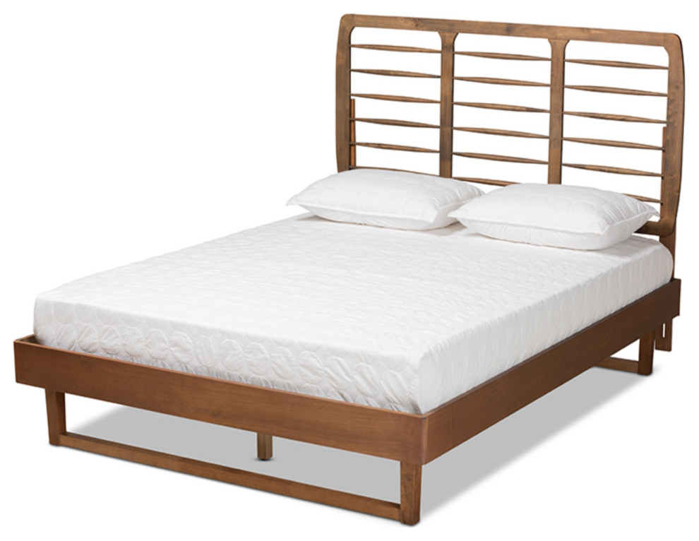 Lucie Walnut Brown Finished Wood Full Size Platform Bed Transitional