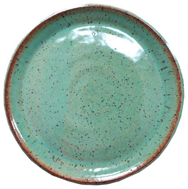 Earthware Handmade Dinner Plate, Rustic Green Farmhouse Dinner