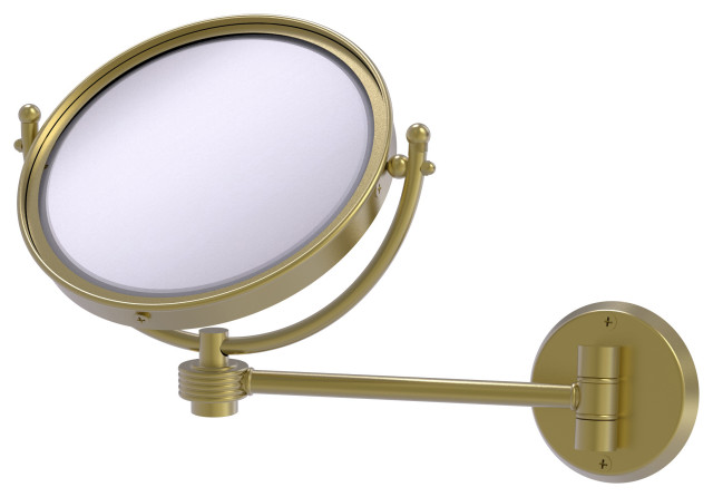 8" Wall-Mount Makeup Mirror 2X Magnification, Satin Brass