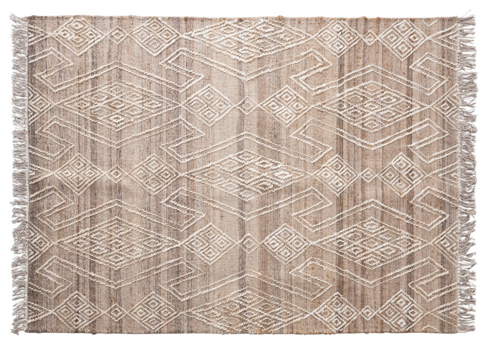 HandWoven Jute and Wool Blend Rug With Pattern and Fringe