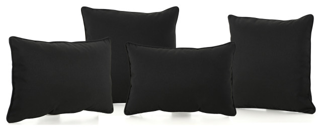 GDF Studio Corona Outdoor Patio Water Resistant Pillows, Black, 4 Piece Set