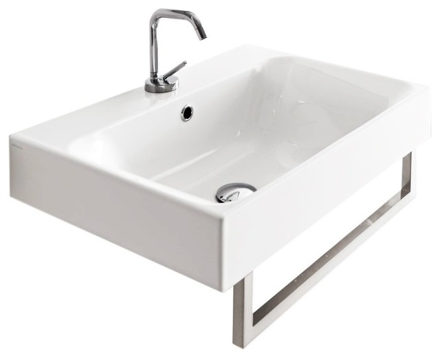 ADA Ceramic Wall Mounted or Vessel Bathroom Sink, 23.6"x17.7", Cento