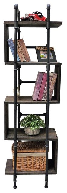 Industrial 69 Tall Narrow 5 Shelf Open Etagere Pipe Bookcase