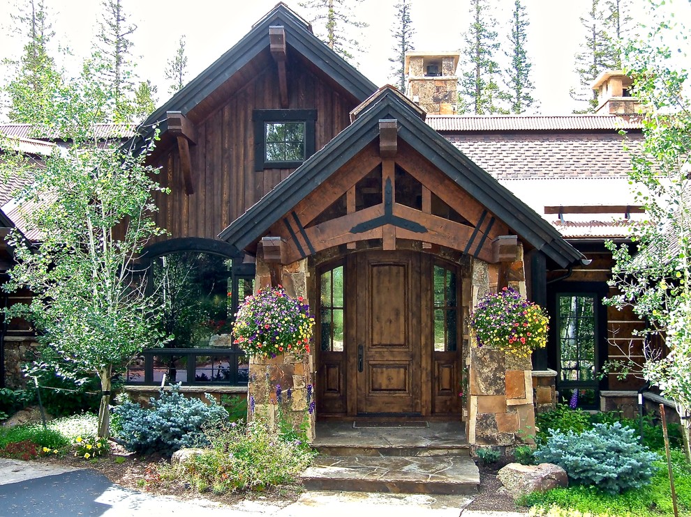 Inspiration for a rustic entryway remodel in Denver