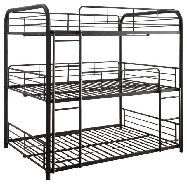 Metal Triple Bunk Bed, Sandy Black Transitional Bunk Beds by