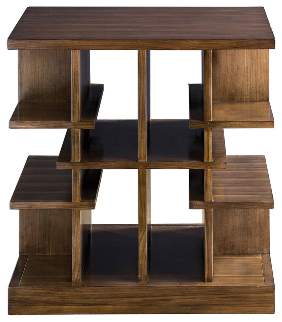 Multi Level Display Shelf Accent Table, Wood Display Midcentury Modern