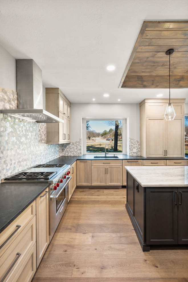 Modern Kitchen with Wolf Range and Mosaic Tile Backsplash - Kitchen ...