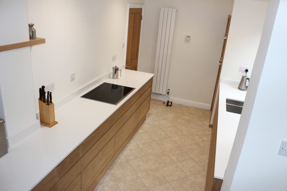 This is an example of a mid-sized contemporary galley eat-in kitchen in Other.