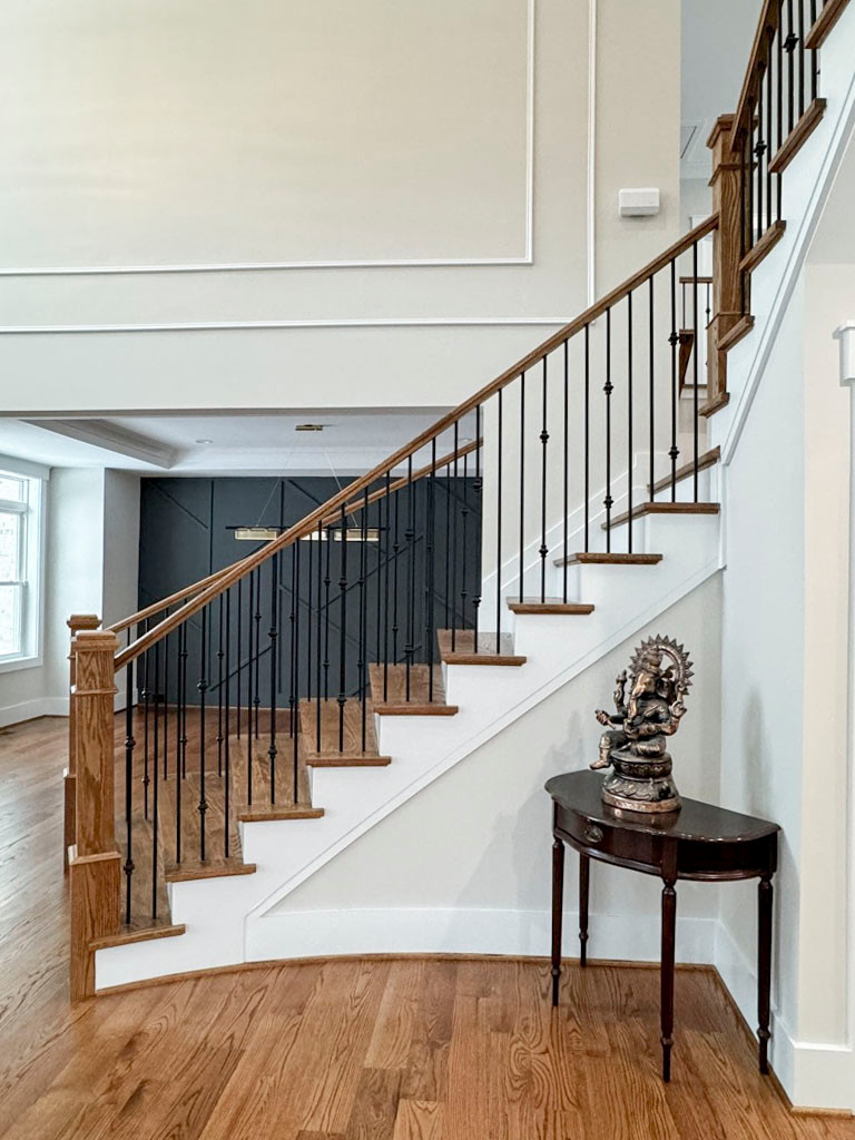 117_Distinct Oak Staircase with Iron Balusters & Oak Rail Profile, Chantilly VA