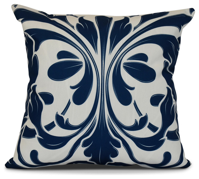 Blue British Colonial Geometric Print Pillow Contemporary