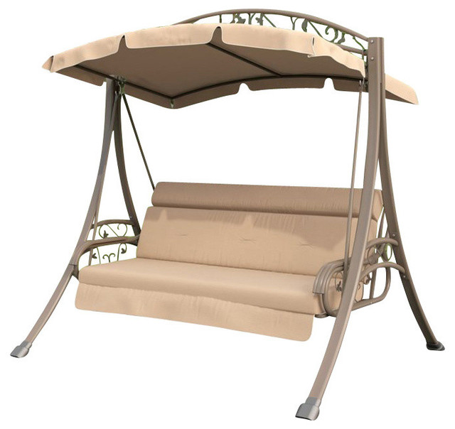 CorLiving Nantucket Patio Swing With Arched Canopy, Beige Traditional
