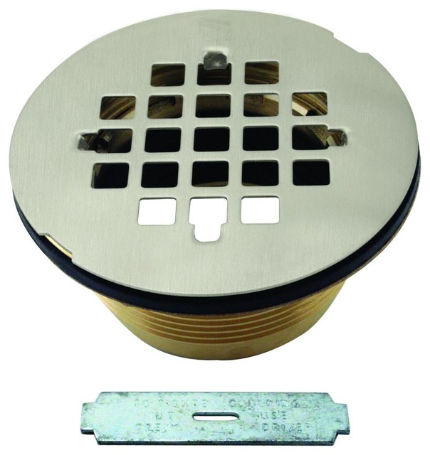 Brass Body Compression Shower Drain With Grid In Satin Nickel