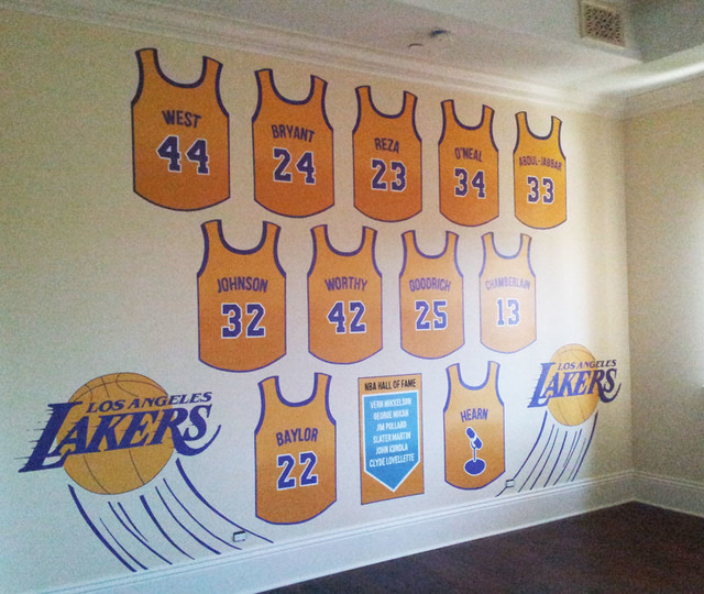 Lakers Hall of Fame Hand Painted Wall Mural - Contemporary BeDroom