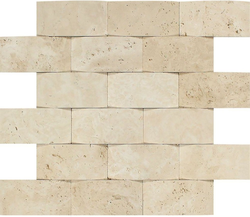 12"x12" European Cnc-Arched Ivory Travertine Brick Mosaic, Set of 50