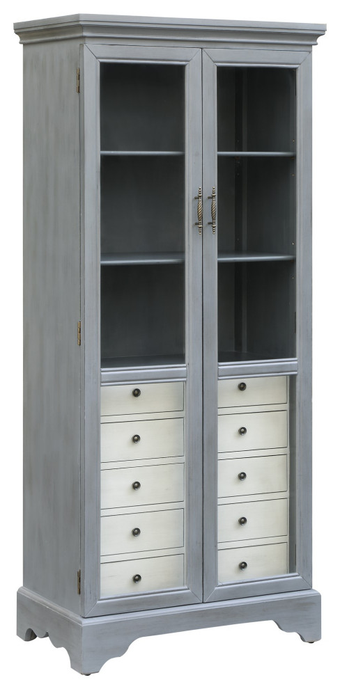 Crestview Joanna 2 Tone Cadet Blue Glass Door Cabinet CVFZR3665