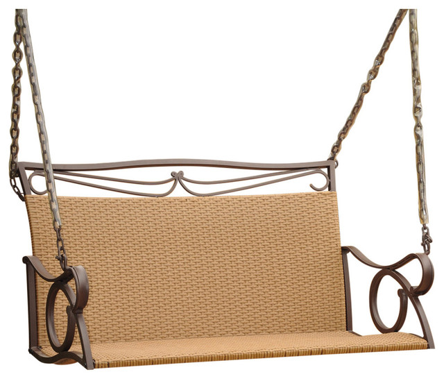 Valencia Resin Wicker/Steel Hanging Loveseat Swing, Honey Tropical