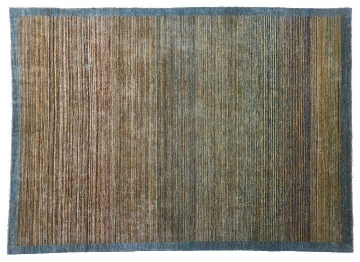 Area Rug, 9'X12' Gabbeh Transitional Striped Colorful Hand Knotted Rug