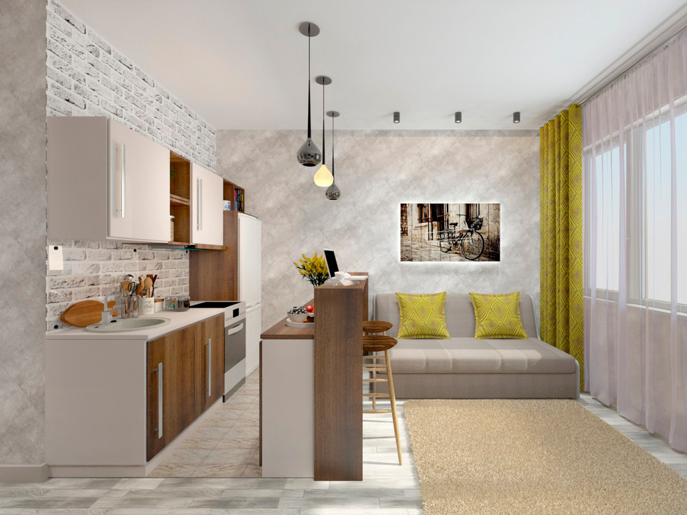 Кухня-гостиная с ярким акцентом