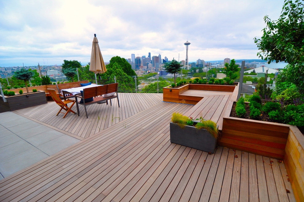 Design ideas for a large contemporary rooftop deck in Seattle with no cover.